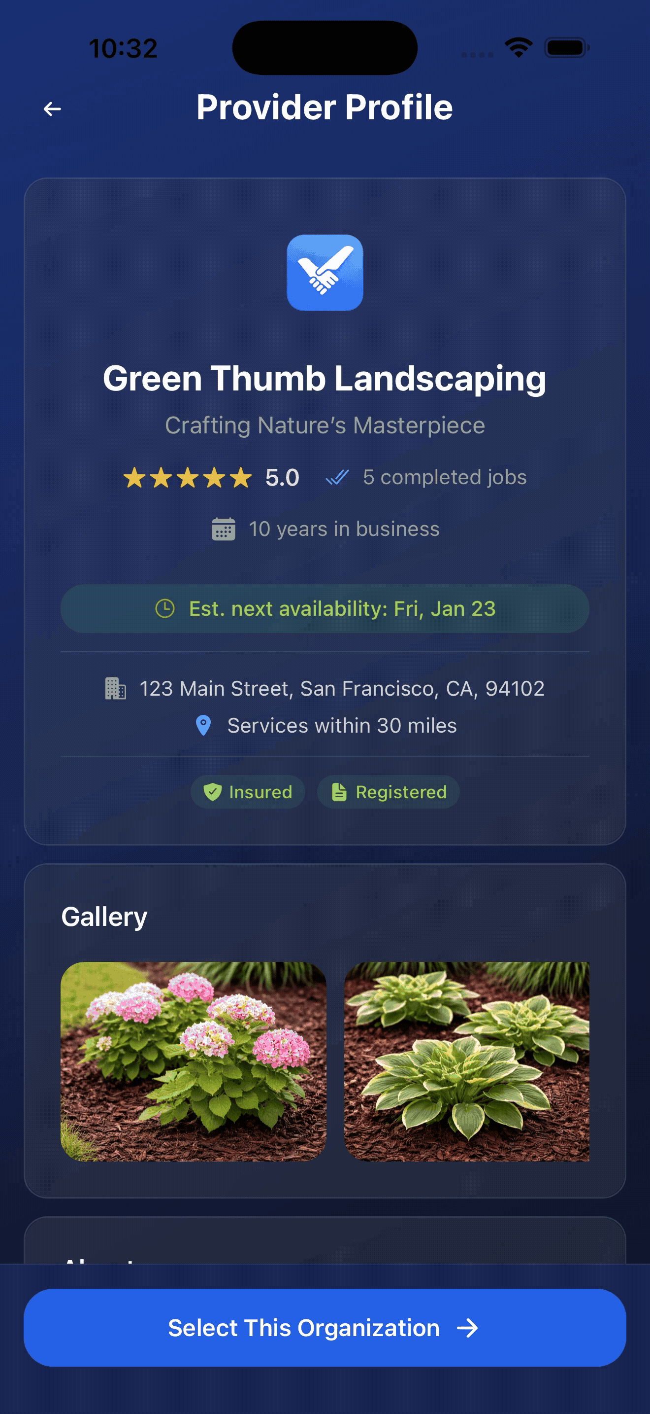 Customer view of an organization profile